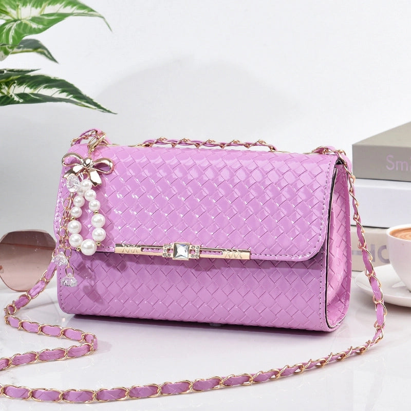 Women's Medium Pu Leather Lingge Streetwear Flip Cover Square Bag