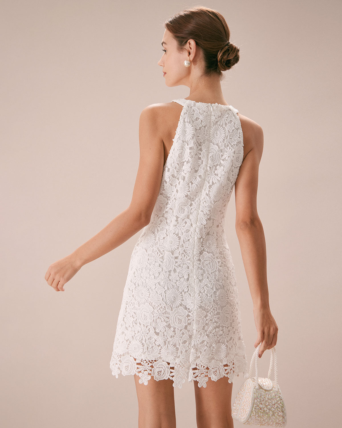 The White Halter Lace Sheath Mini Dress