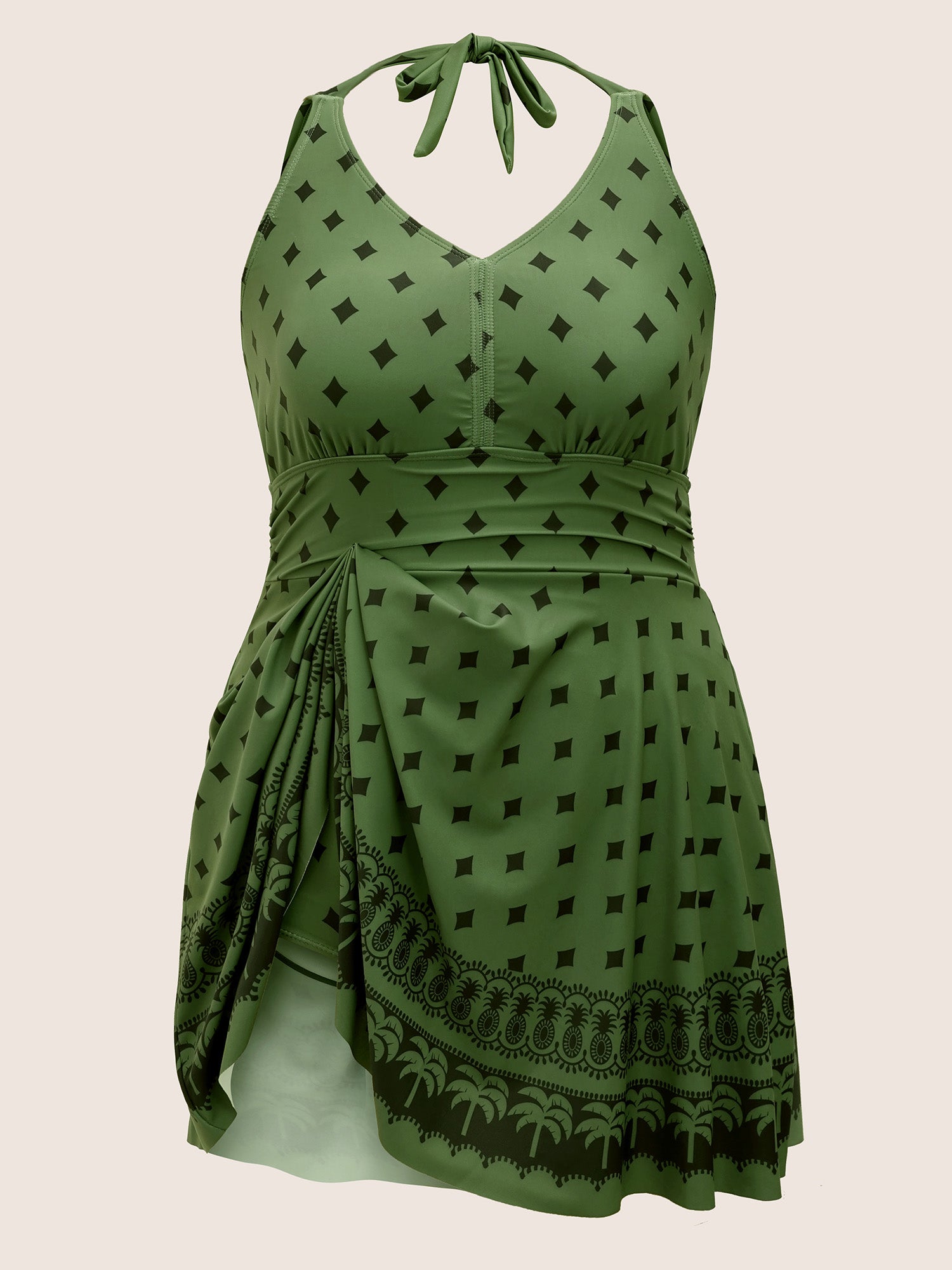 V Neck Bandana Print Tie Knot Swim Dress