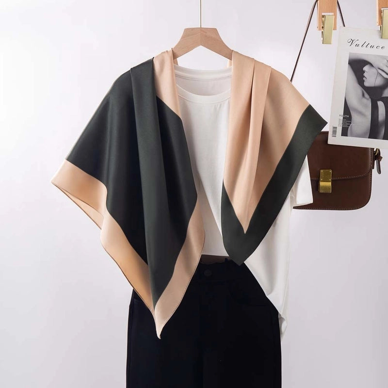 Women's Elegant Minimalist Stripe Flower Satin Silk Scarf