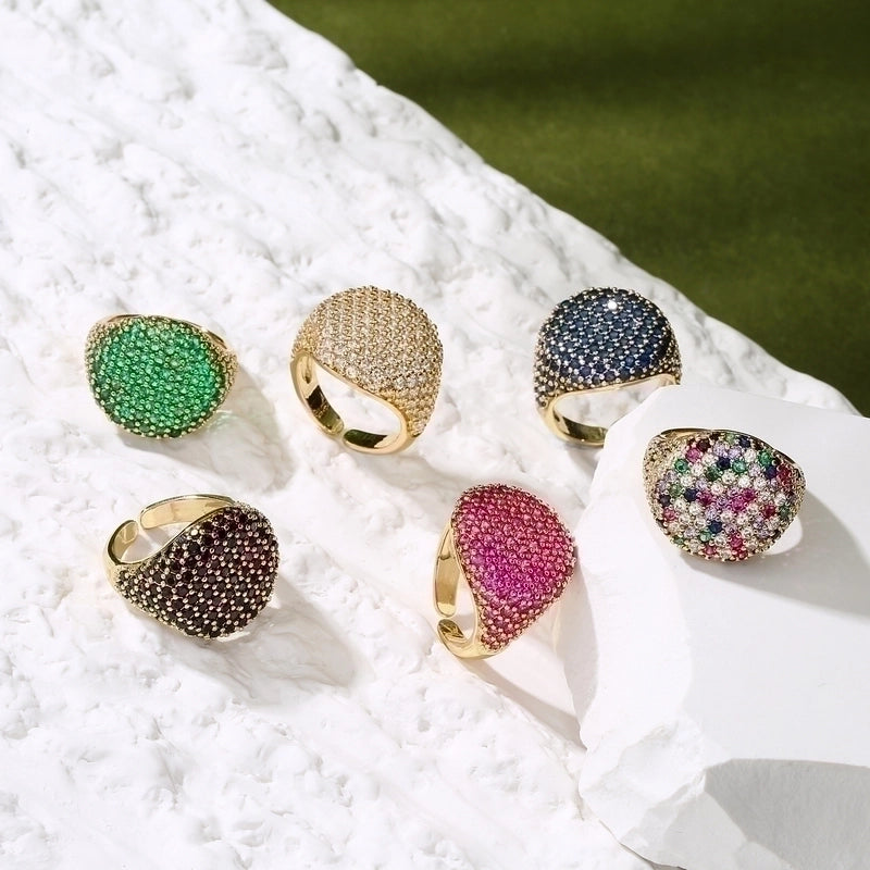 Copper Plating Geometric Zircon Copper Rings