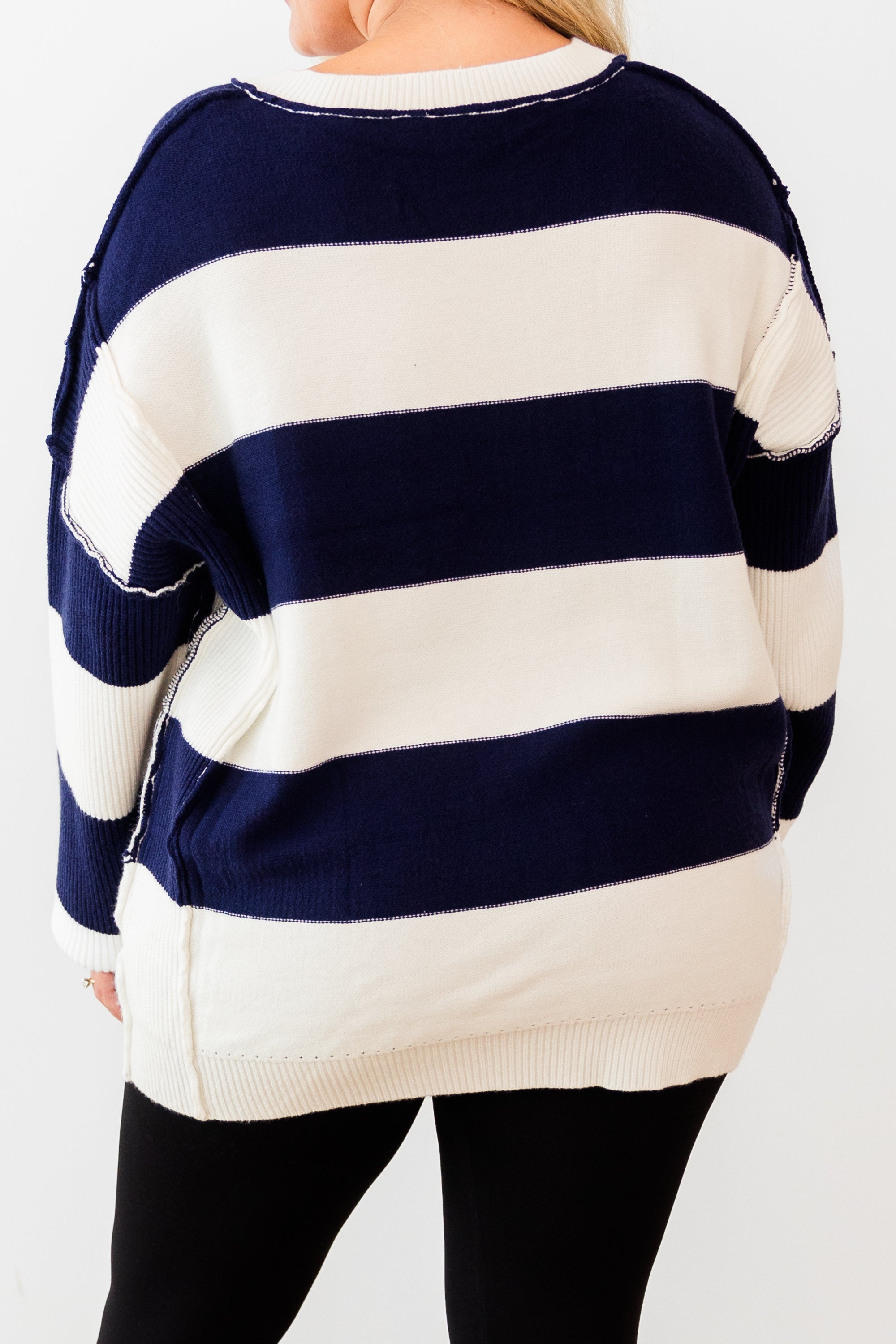 Lineage Cozy Striped Sweater. Navy-Ivory