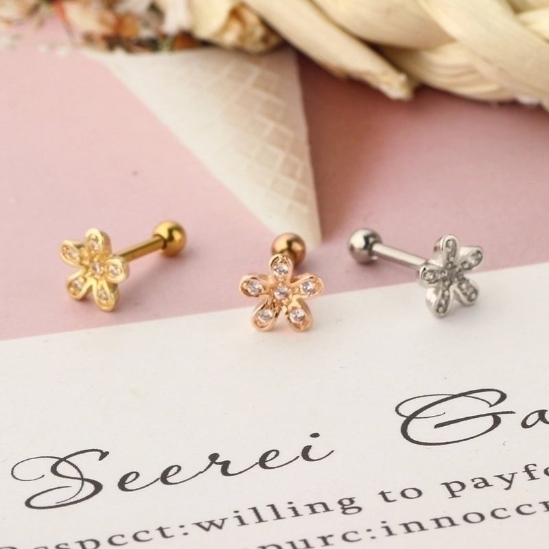 Minimalist Flower Stainless Steel Inlay Zircon Ear Studs 1 Piece