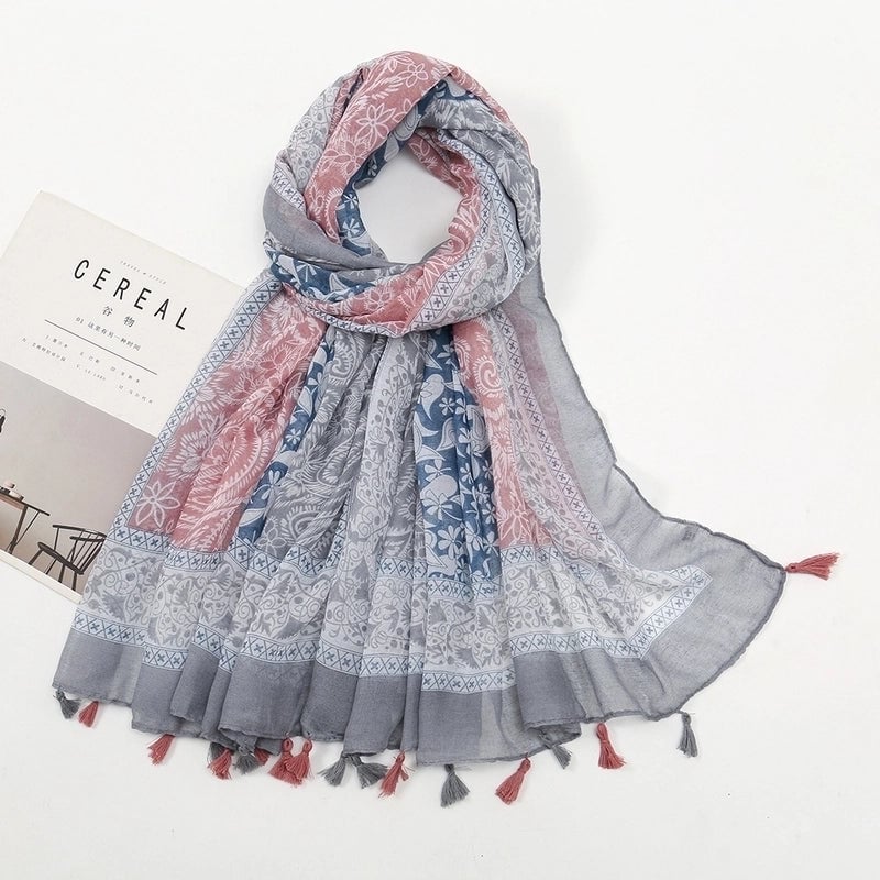 Women'S Bohemian Geometric Cotton And Linen Scarf