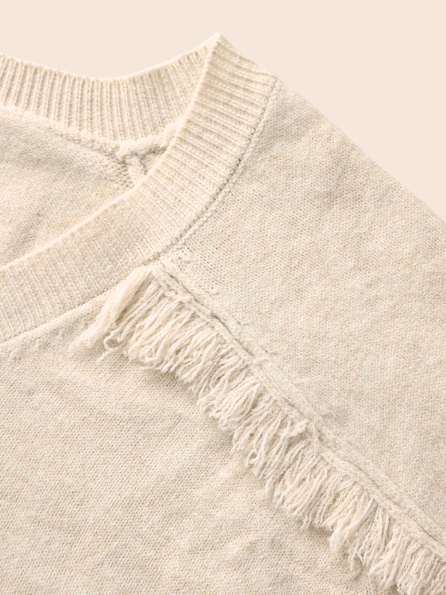 V Neck Raglan Sleeve Fuzzy Trim Pullover