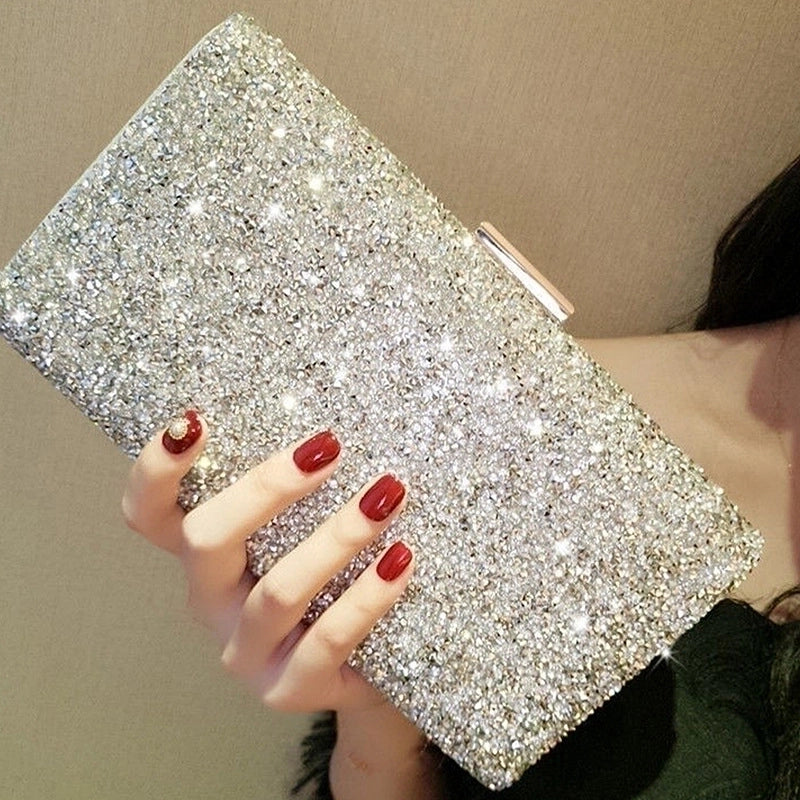 Silver Pu Leather Solid Color Square Evening Bags