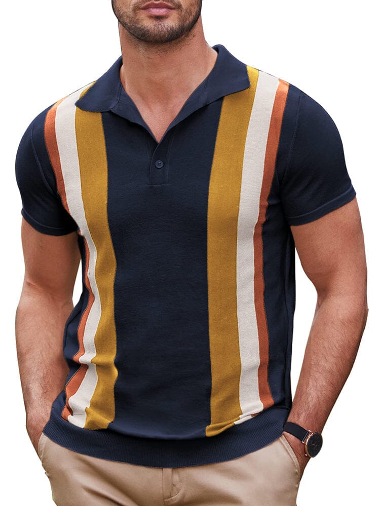 Vintage Stripe Short Sleeve Knitted Polo Shirt (US Only)