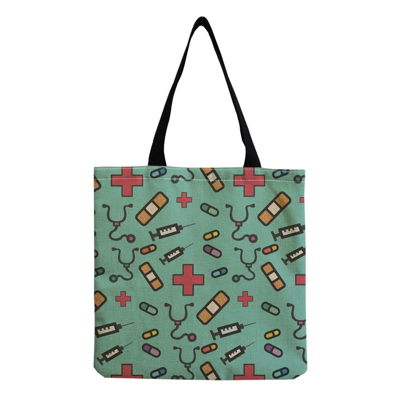 Women's Cotton And Linen Letter Nurse Heart Shape Classic Style Square Open Tote Bag