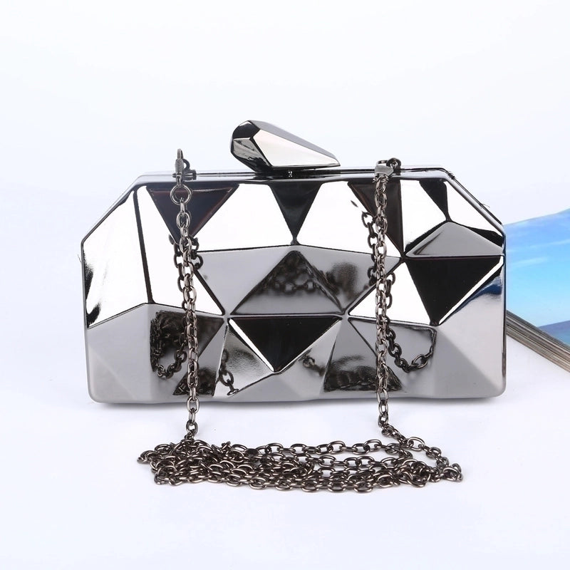 Pure Color New Dinner Bag Rhombus Iron Box Evening Bag Evening Clutch Bag