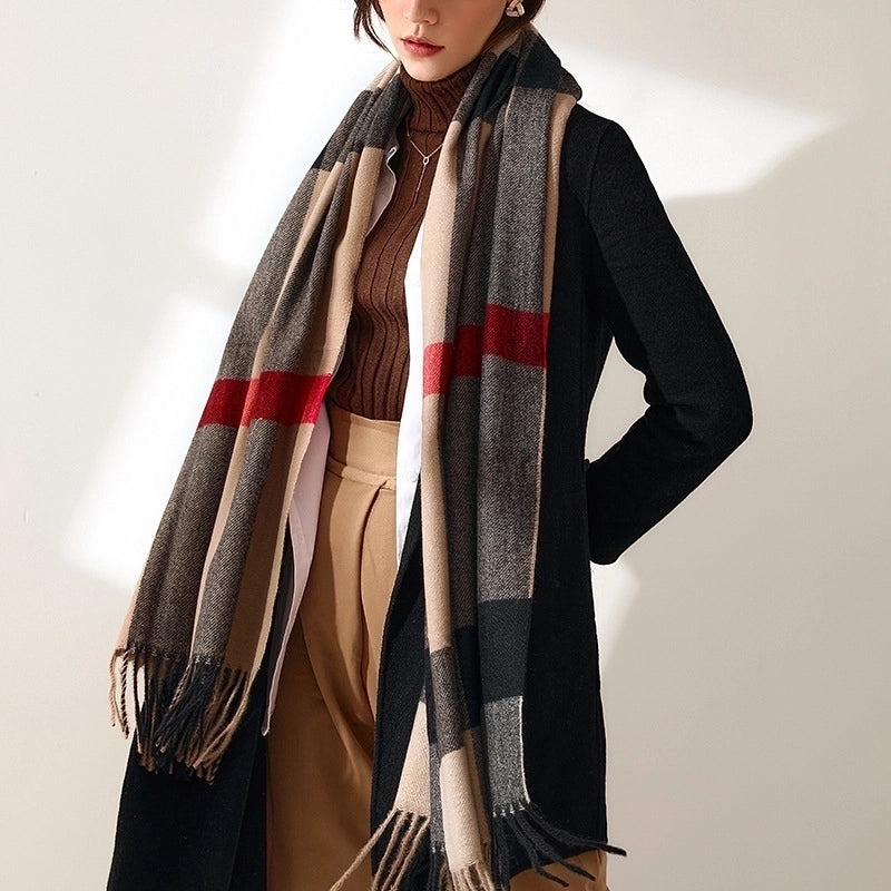 Women's Basic Plaid Polyester Scarf