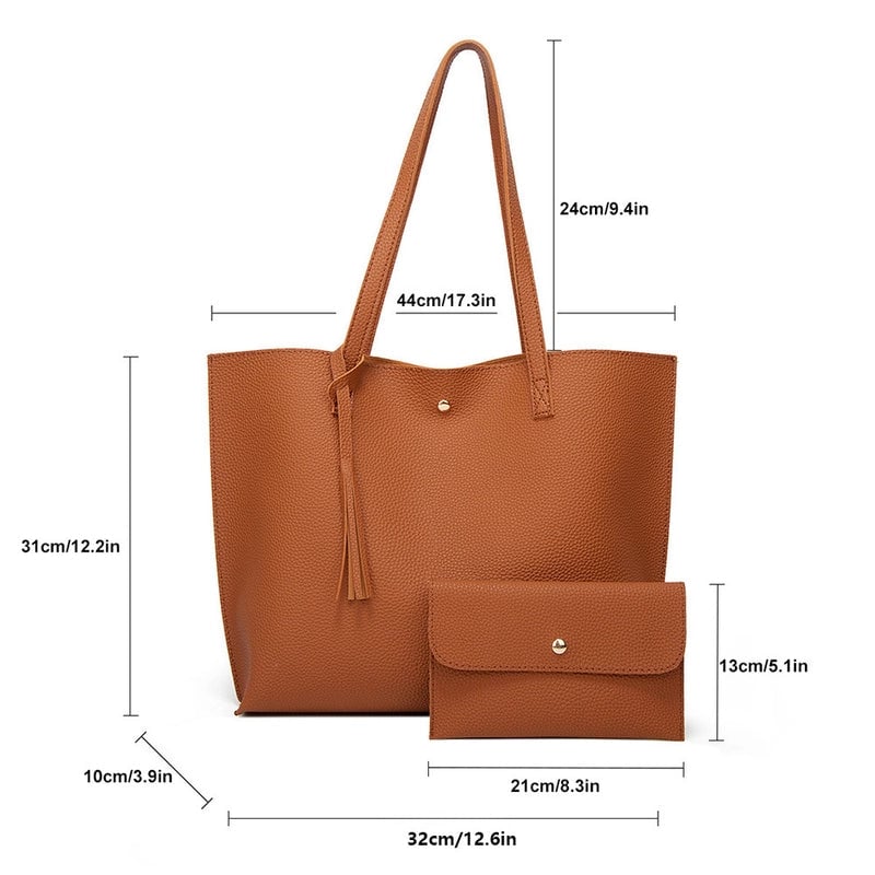 Women's Large Pu Leather Solid Color Basic Classic Style Square Magnetic Buckle Bag Sets Tote Bag