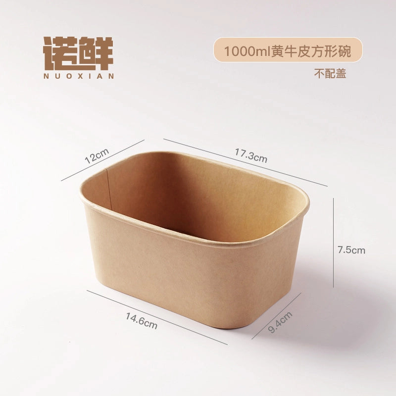 Kraft Paper Square Bowl Disposable Lunch Box Rectangular Lunch Box Take-out Packing Lunch Box Light Fruit Picnic Tableware
