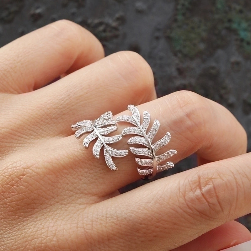 240 Pieces Copper Inlay Leaf Zircon Copper Rings