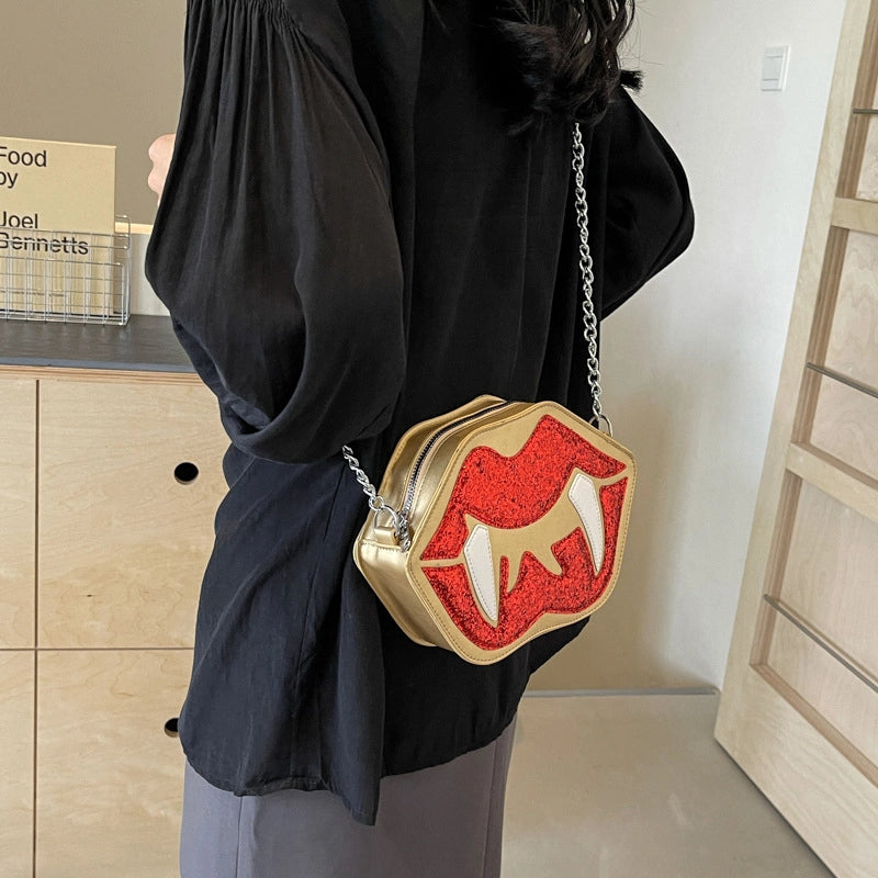 Women's Small Pu Leather Lips Streetwear Square Zipper Crossbody Bag