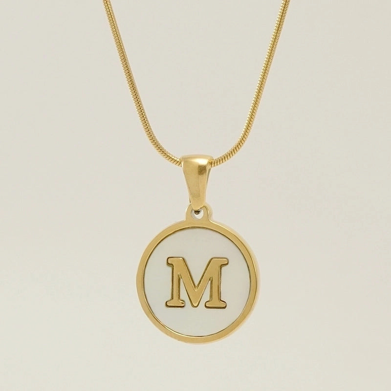 Fashion Letter Stainless Steel Titanium Steel Plating Inlay Shell Pendant Necklace 1 Piece