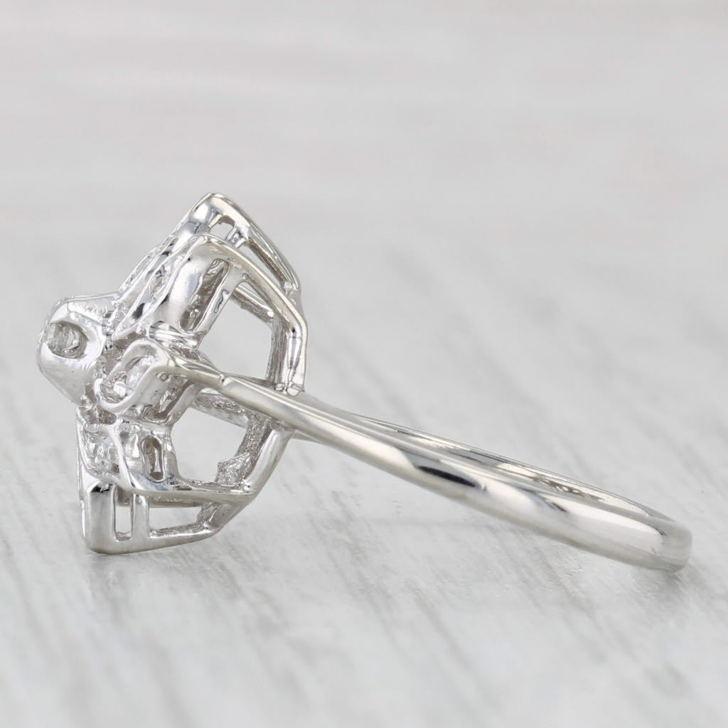 Vintage Diamond Flower Ring 10k White Gold Size 5.5 Engagement