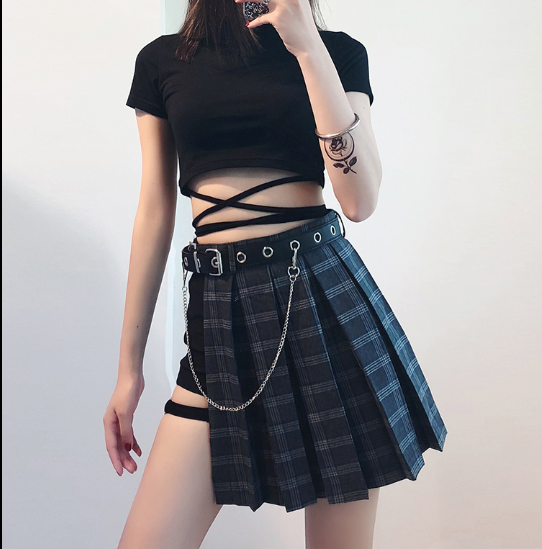 Hip Hop Irregular Stitching Plaid Skirt KF50514