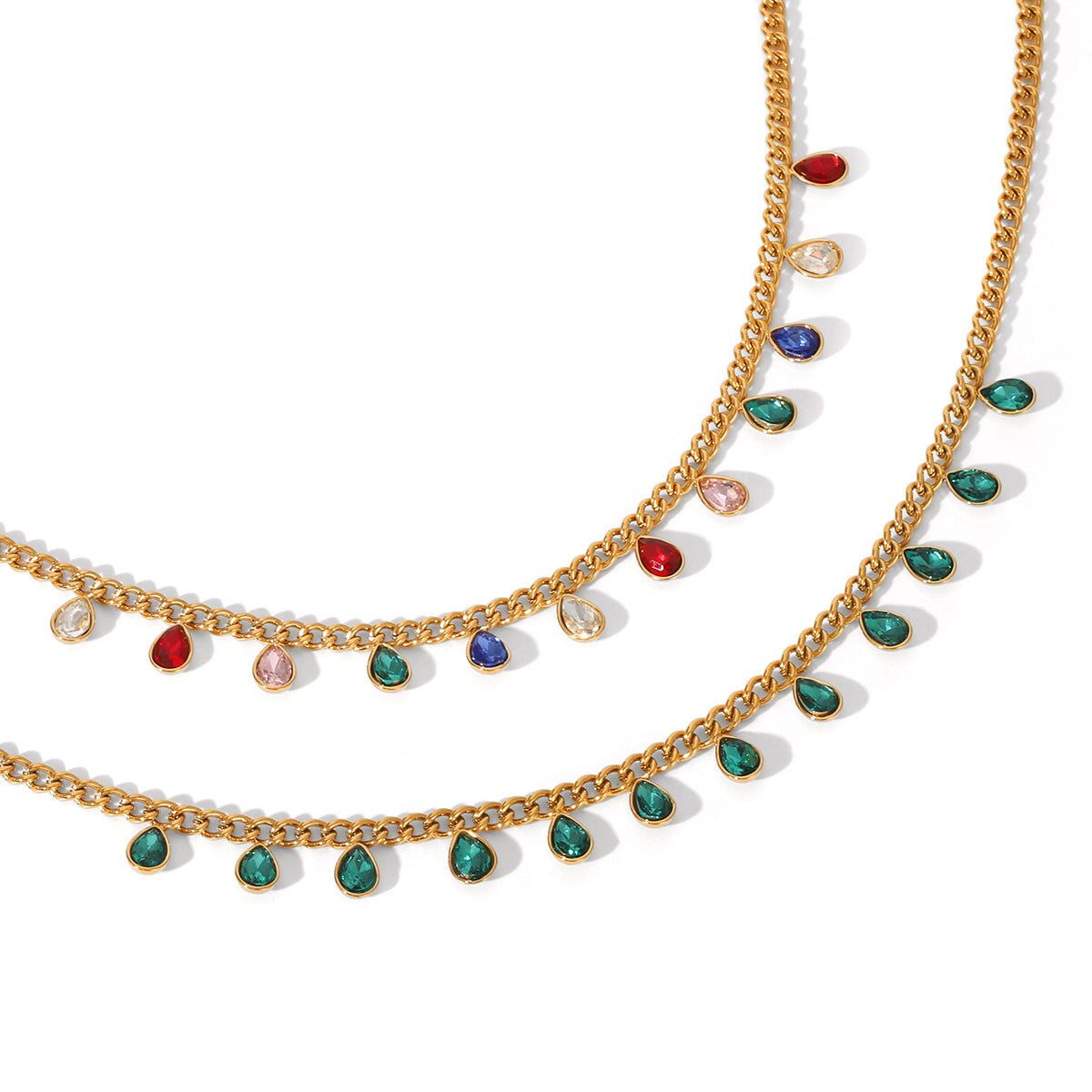 Stainless Steel Colored Zircon Tassel Necklace For Women Versatile Titanium Steel Clavicle Necklace