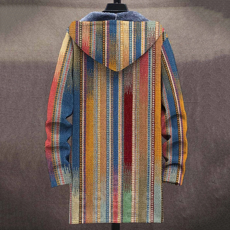 Retro Striped Pattern Long Sleeve Sweater Jacket Cardigan