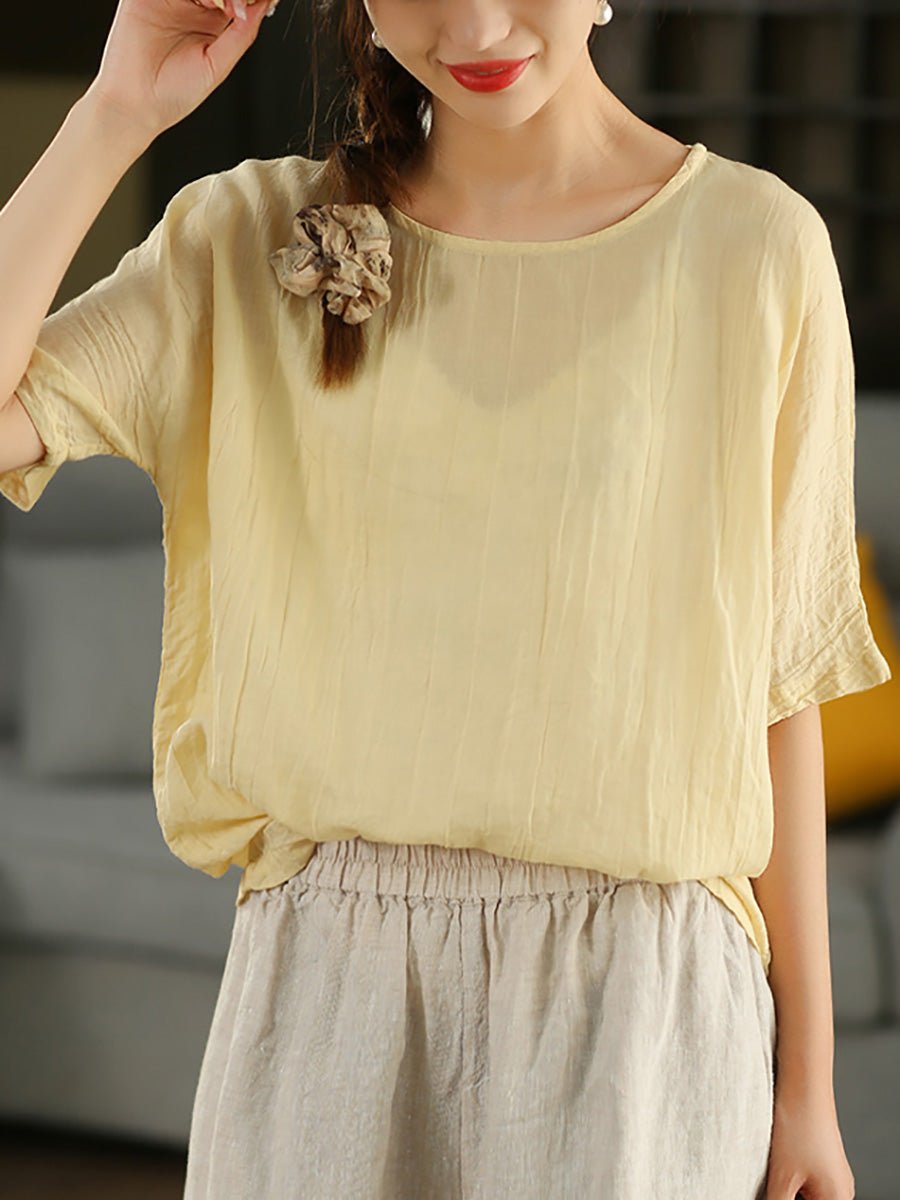 Women Summer Casual Pure Color O-Neck Shirt
