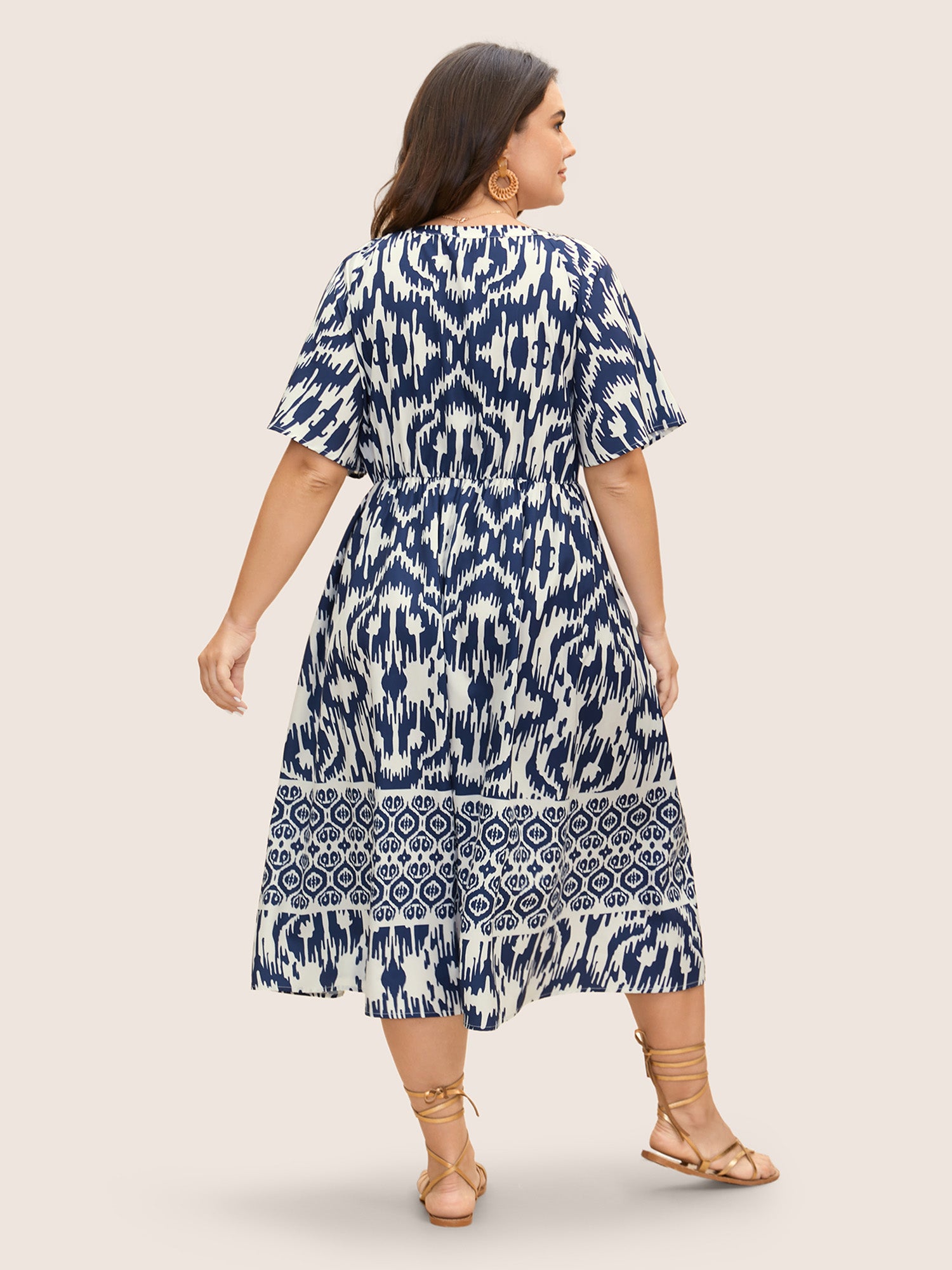 Boho Print Ruffle Sleeve Midi Dress