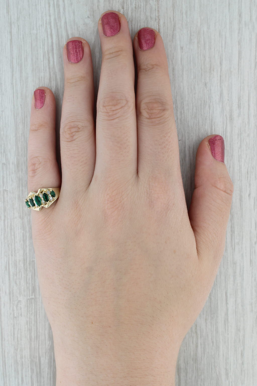 Tiered 0.79ctw Emerald Diamond Ring 14k Yellow Gold Size 7.75