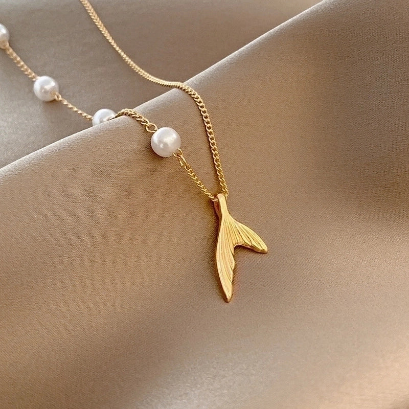 Elegant Minimalist Geometric Titanium Steel Plating Inlay Artificial Pearls Shell Zircon Necklace