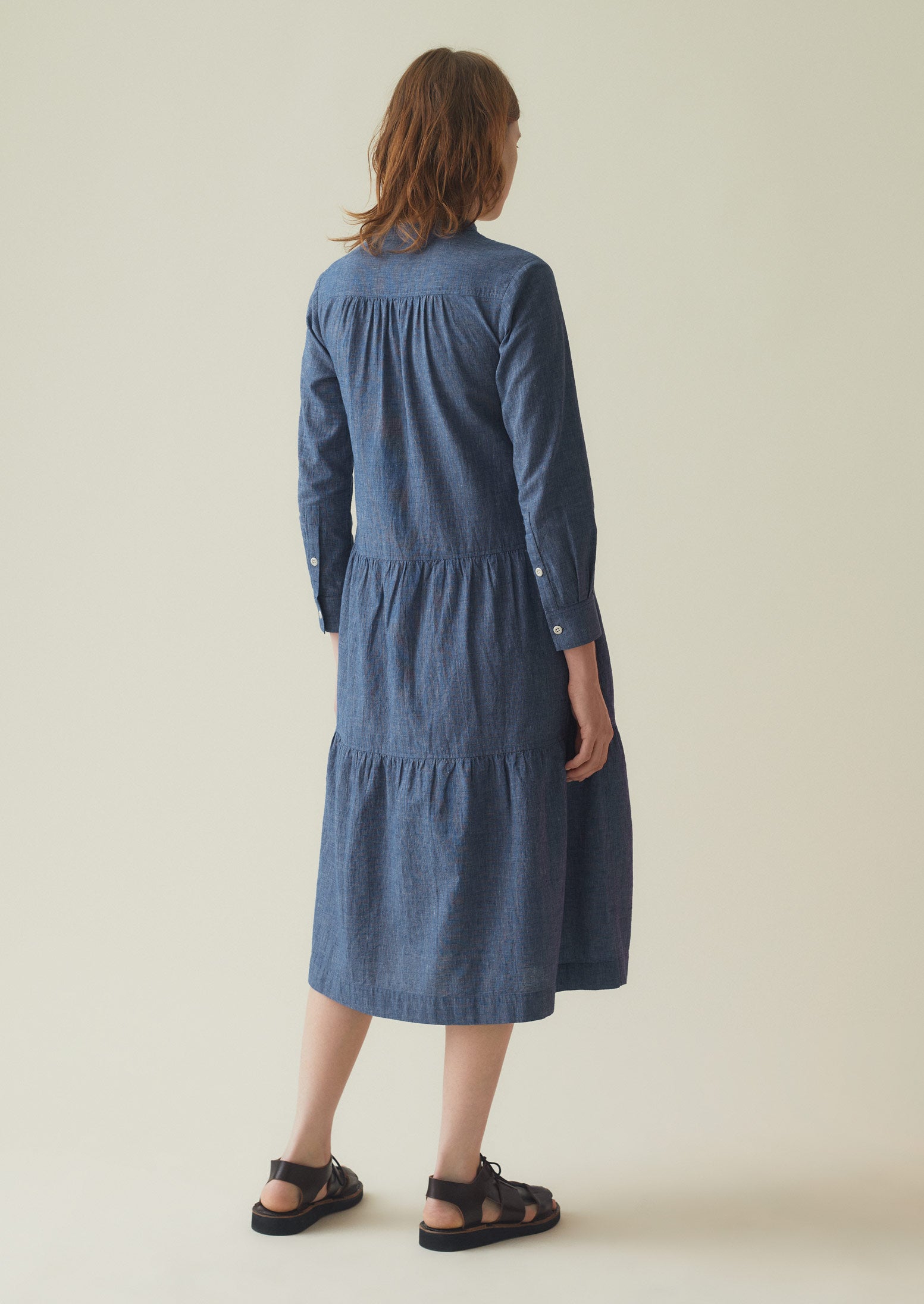 Rosa Cotton Linen Tiered Dress | Chambray Blue