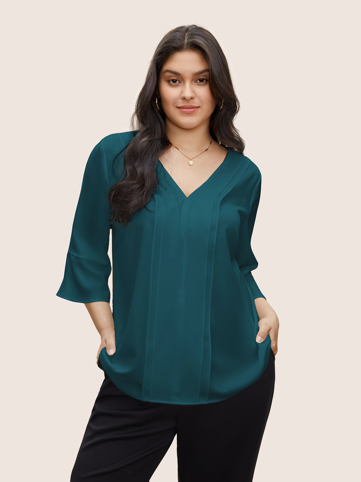 Anti-Wrinkle Plain Ruffles Pleated Blouse