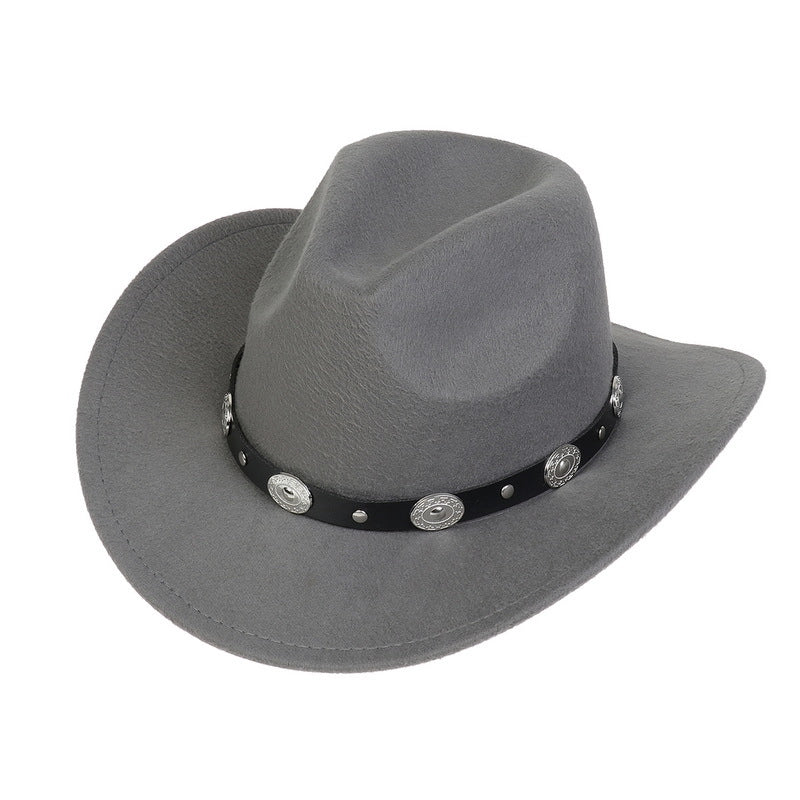 Tibetan Western Denim Top Hat Spring And Autumn New Jazz Hat Big Brim Five-pointed Star Belt Accessories Felt Hat For Men And Women