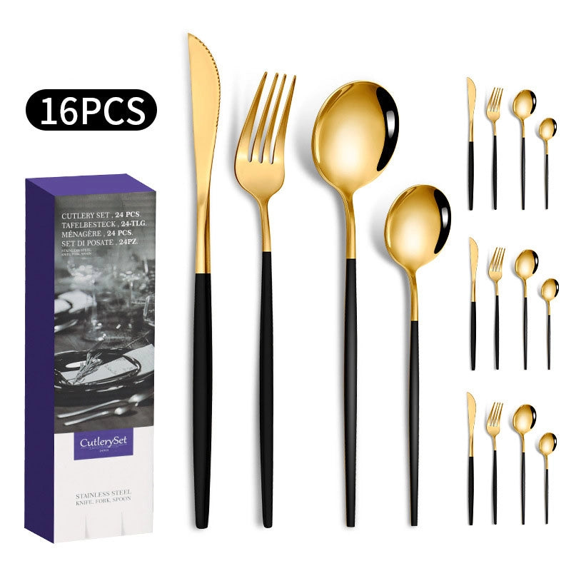 1010 Stainless Steel Tableware 24-piece Golden Steak Knife. Fork And Spoon Gift Box Western Tableware Suit