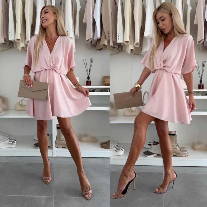 🌸Summer Sale -49% off🌸V-Neck Solid Asymmetrical Hem Dress