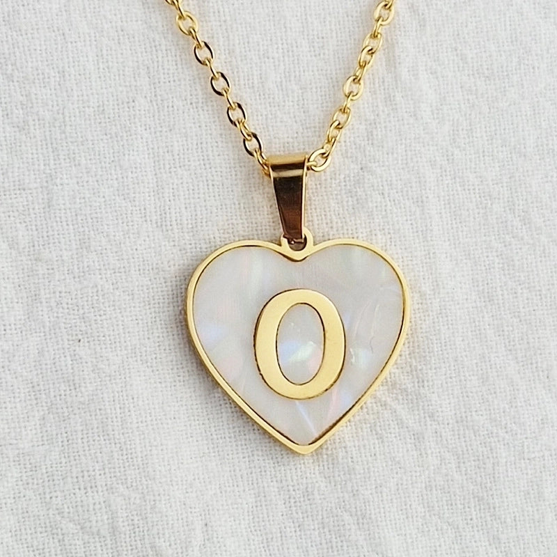 Cute Sweet Letter Titanium Steel Plating Inlay Shell Pendant Necklace