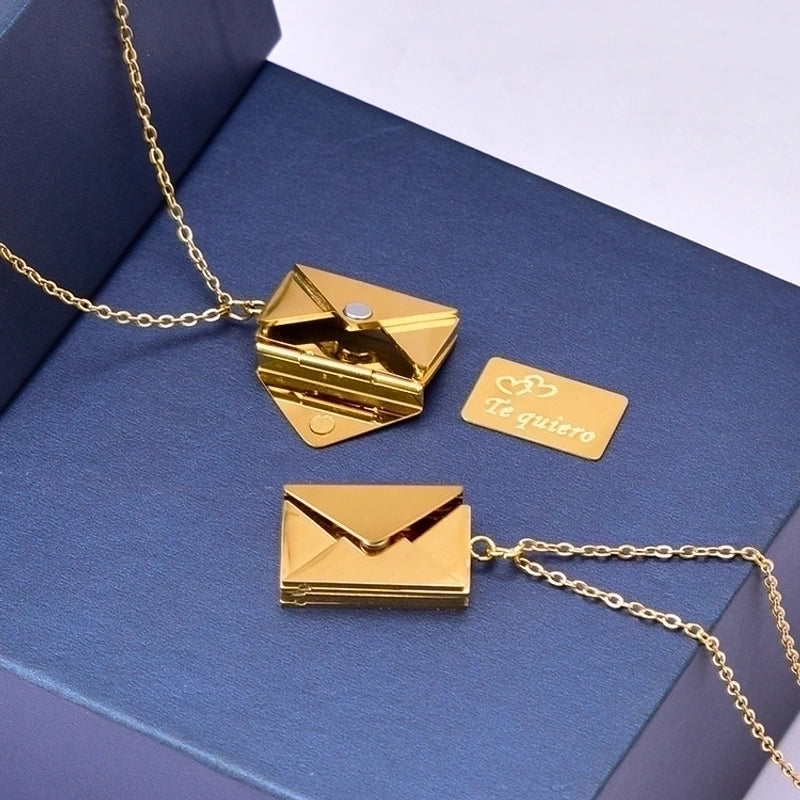 IG Style Minimalist Commute I Love You Envelope 304 Stainless Steel 18K Gold Plated Pendant Necklace