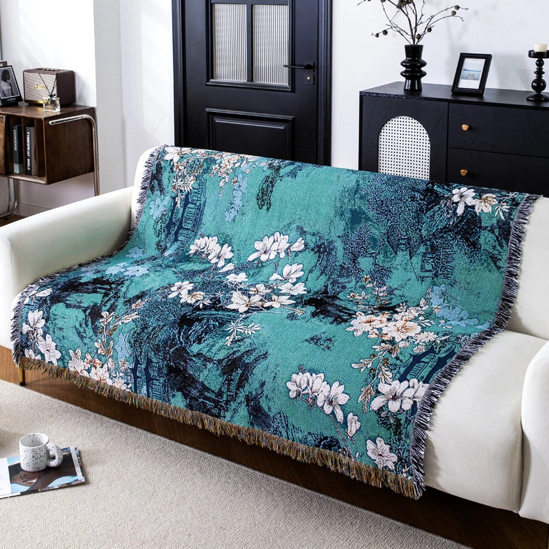Elegant Classical Pastoral Floral Cotton Polyester Blanket Couch & Sofa Decor