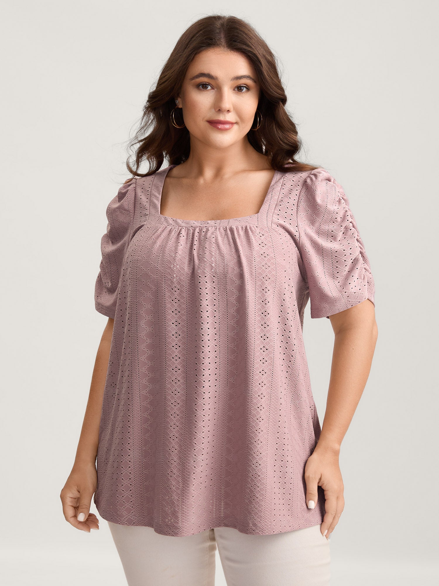 Eyelet Trim Flowy Sleeve Bust-Comfort Top