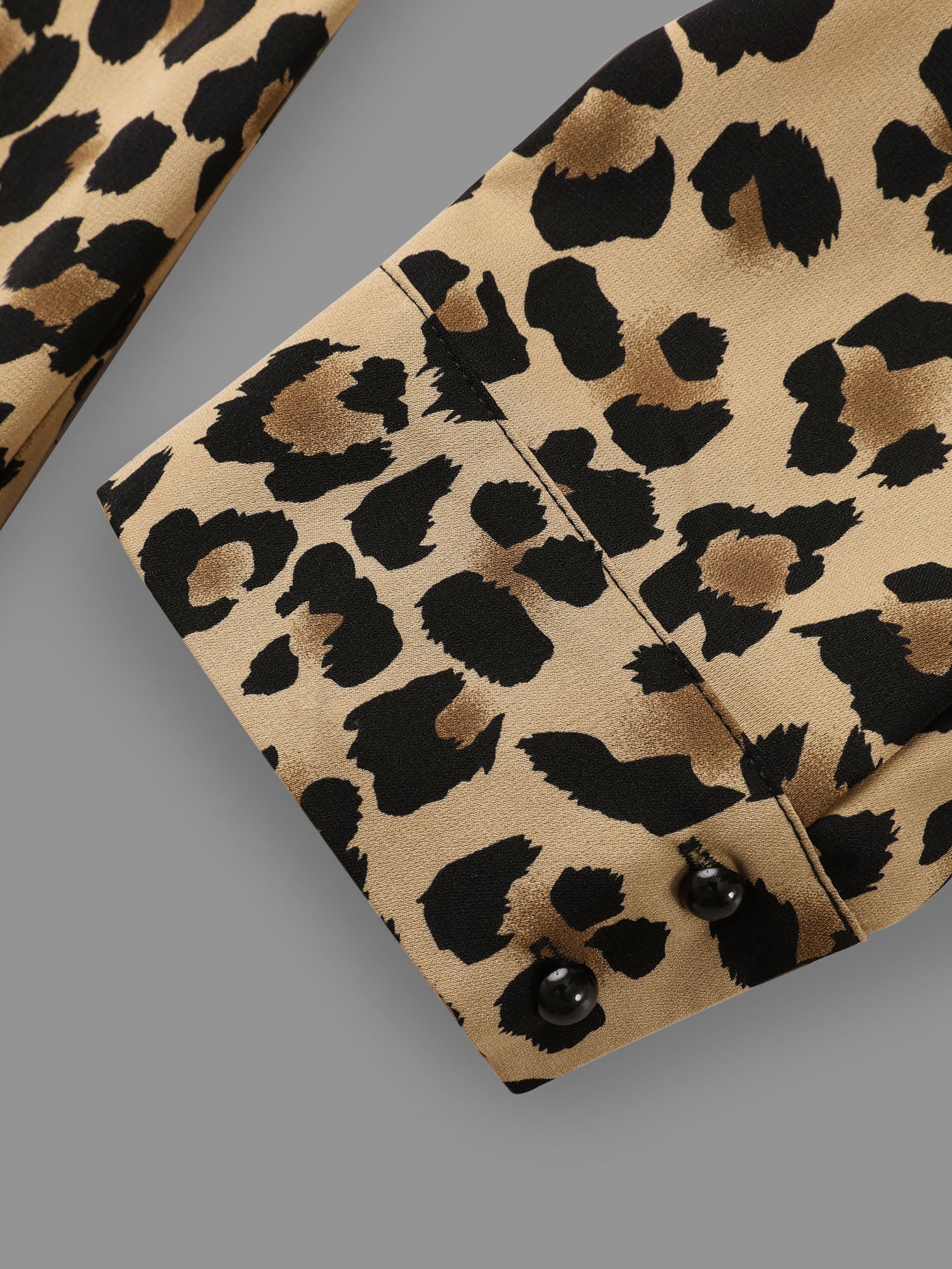 Leopard Print Mock Neck Gathered Blouse