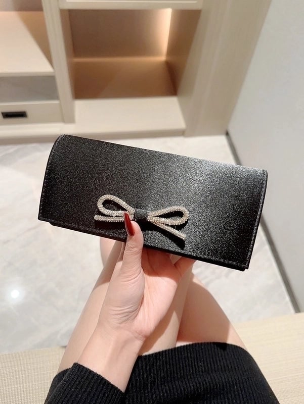 Apricot Green Black Polyester Solid Color Bow Knot Bowknot Evening Bags