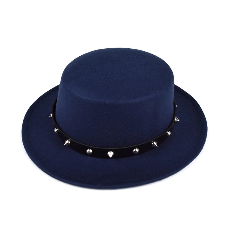British Style Belt Flat Top Hat Personality Street Performance Woolen Hat Classic Jazz Hat