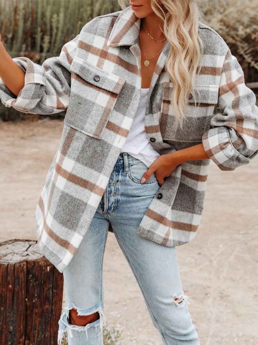 Loose Plaid Shirt Coat