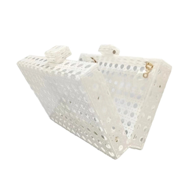Yellow White Arylic Solid Color Hollow Square Evening Bags