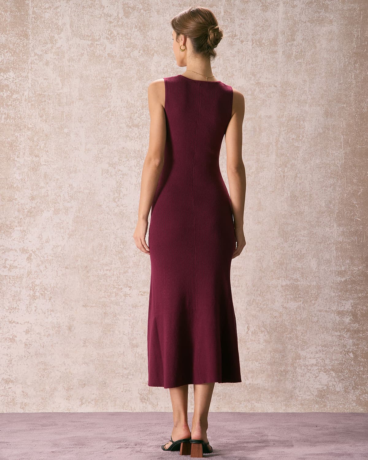 The Burgundy Round Neck Sweater Maxi Dress