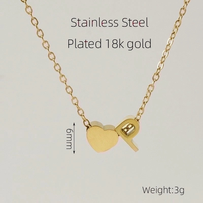 304 Stainless Steel 18K Gold Plated Casual French Style Plating Letter Heart Shape Pendant Necklace