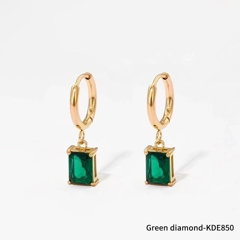 Fashion Square 304 Stainless Steel Zircon 16K Gold Plated White Gold Plated Gold Plated Inlay Stainless Steel Jewelry Sets