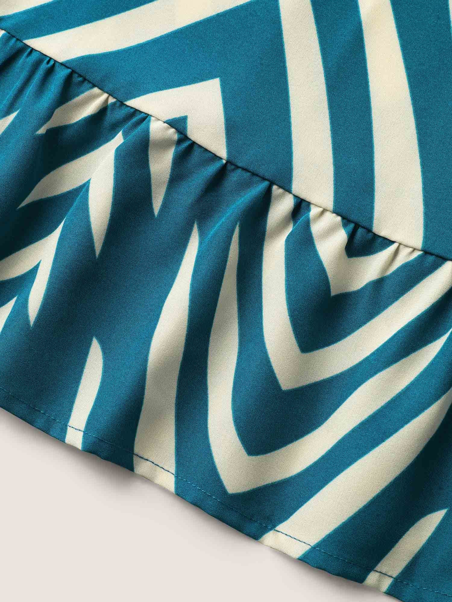 Geometric Print Cinched-Waist Midi Dress