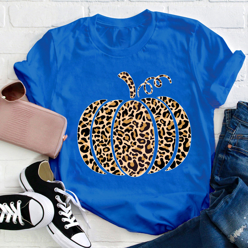 Leopard Pumpkin Teacher T-Shirt