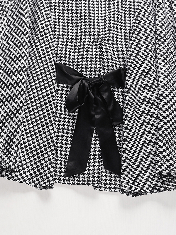 Batwing Sleeves Long Sleeves Houndstooth Tied Waist Stand Collar Cape Outerwear