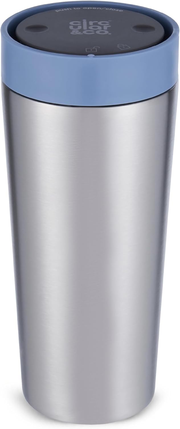 Circular & Co Thermal Stainless Steel Travel Mug - 8oz/227ml - Insulated Reusable Coffee Cup - 100% Leakproof & Lockable - 6 Hours Hot/Cold - Push Top, One Hand Open, 360 Drinking Coffee Tumbler