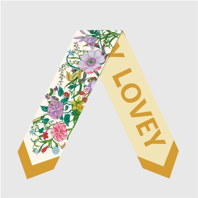 Women's French Style Flower Satin Printing Silk Scarves