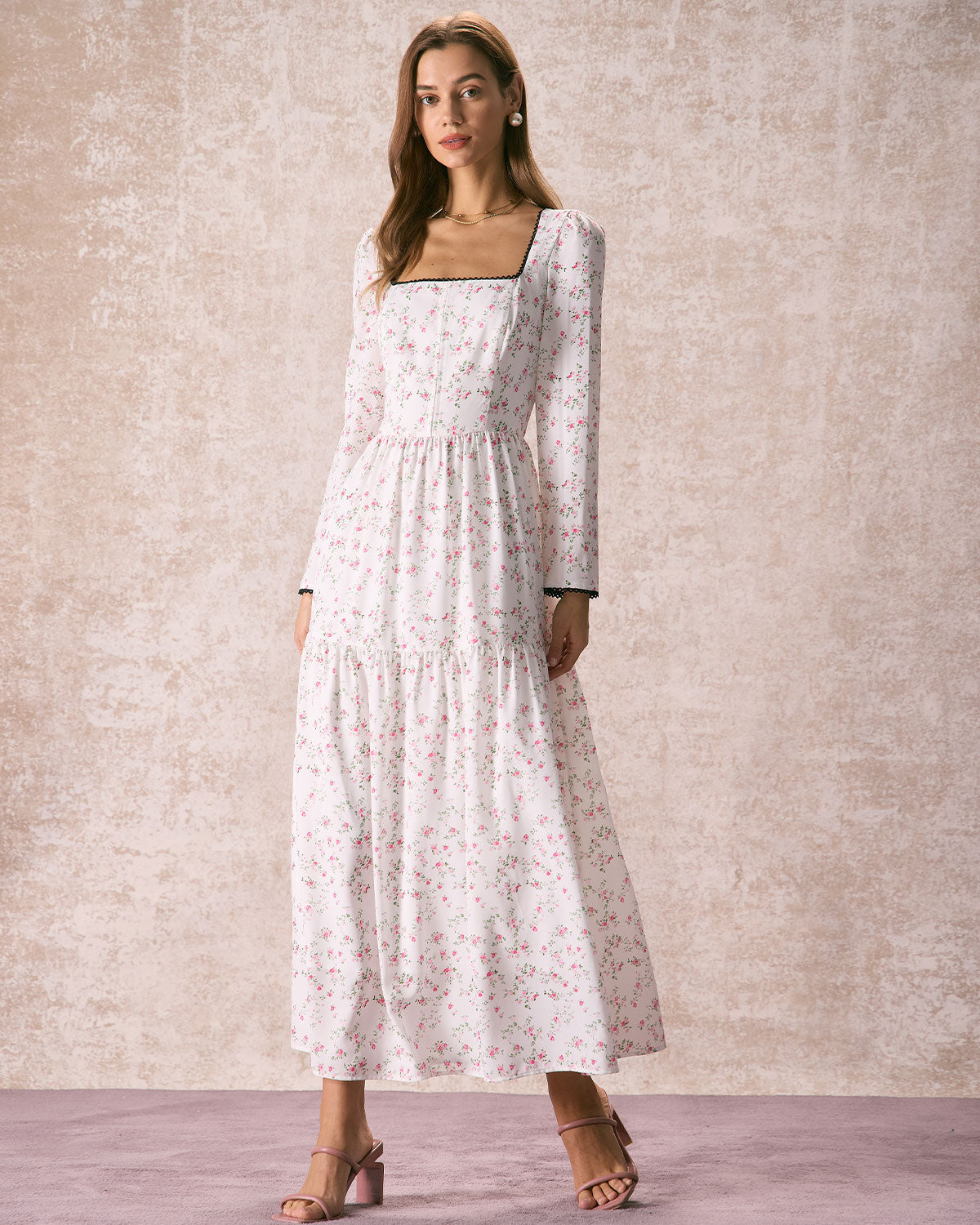 The White Square Neck Floral Maxi Dress